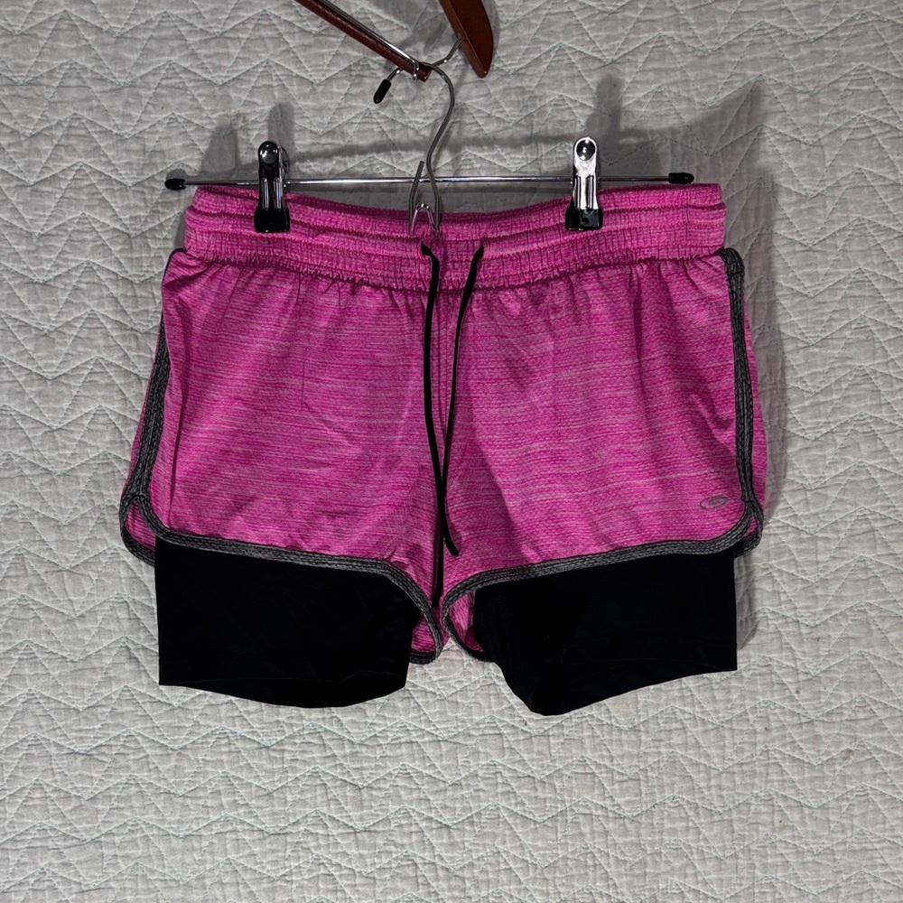 Champion Women's Pink Layered Athletic Shorts with Black Liner
